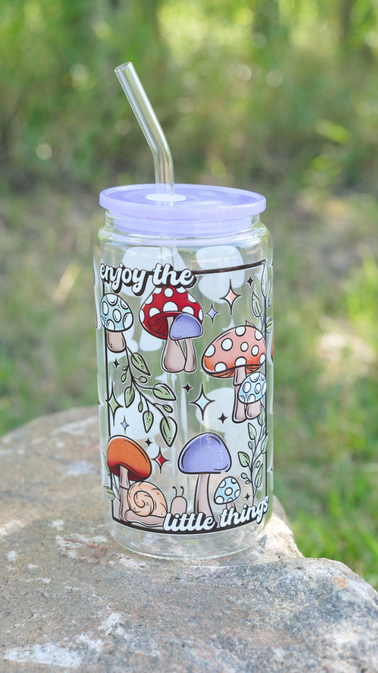 Enjoy the Little Things 16 oz Glass Cup Twig Creations
