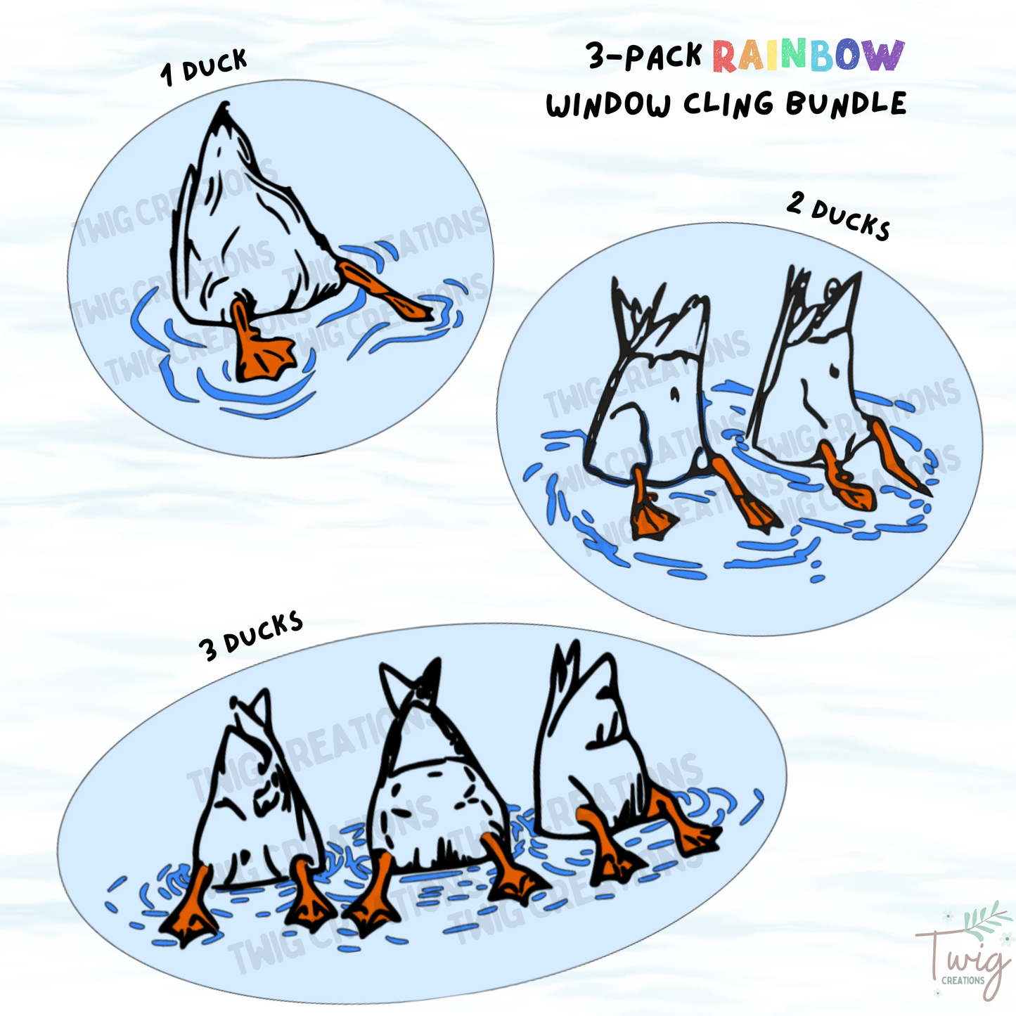 Dabbling Ducks Rainbow Window Cling Bundle (3 pack) Twig Creations