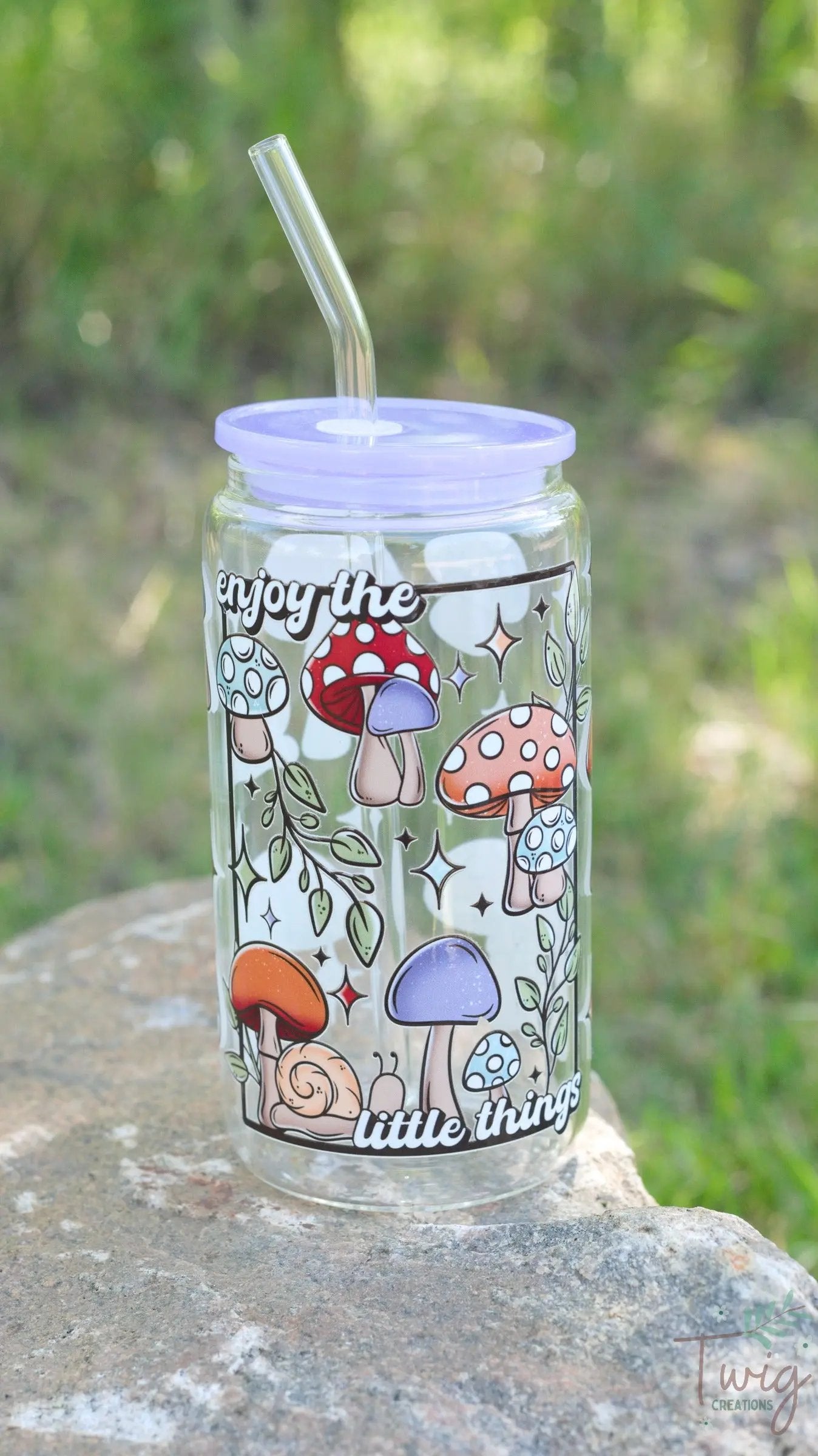 Enjoy the Little Things 16 oz Glass Cup Twig Creations