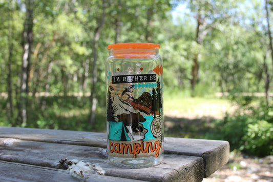 I'd Rather Be Camping 16 oz Glass Cup Twig Creations