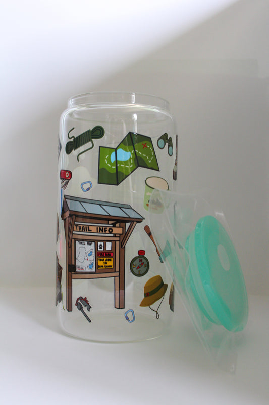 Let's Go On a Hike 16 oz Glass Cup