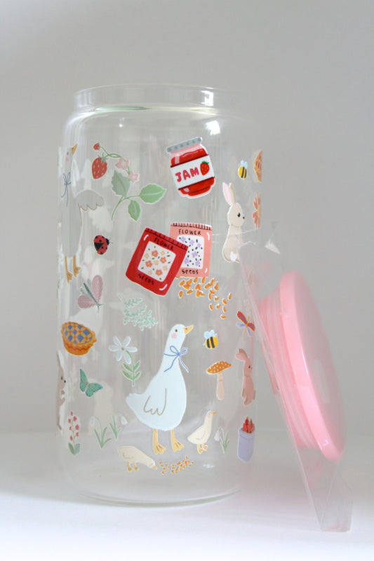 Cottagecore Spring Goose 16 oz Glass Cup