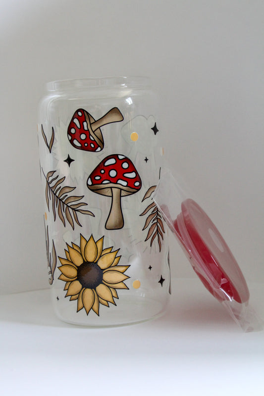 Shrooms & Blooms 16 oz Glass Cup