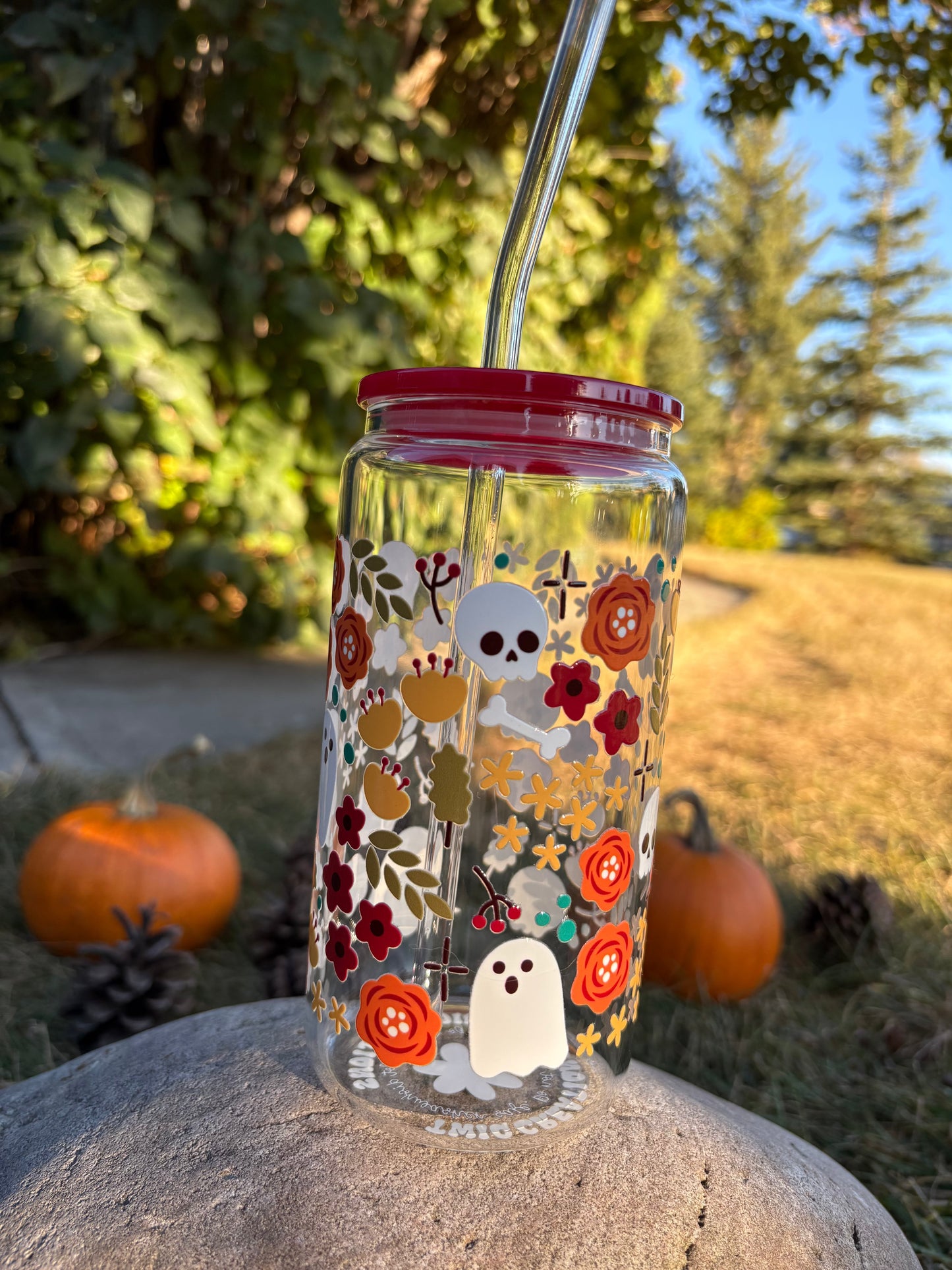 Spooky Fall 16 oz Glass Cup Twig Creations