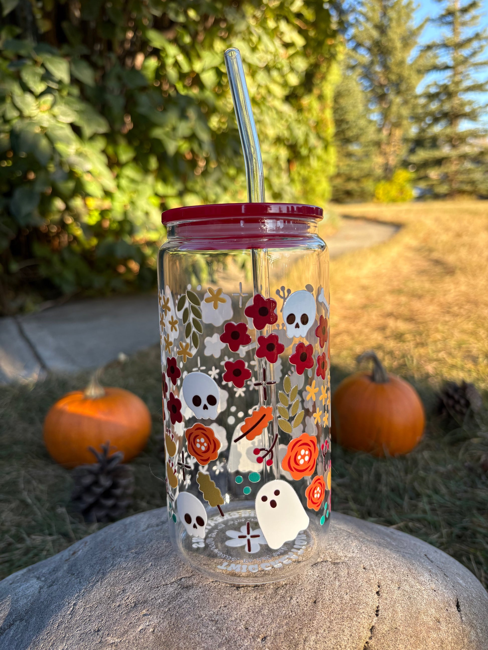 Spooky Fall 16 oz Glass Cup Twig Creations