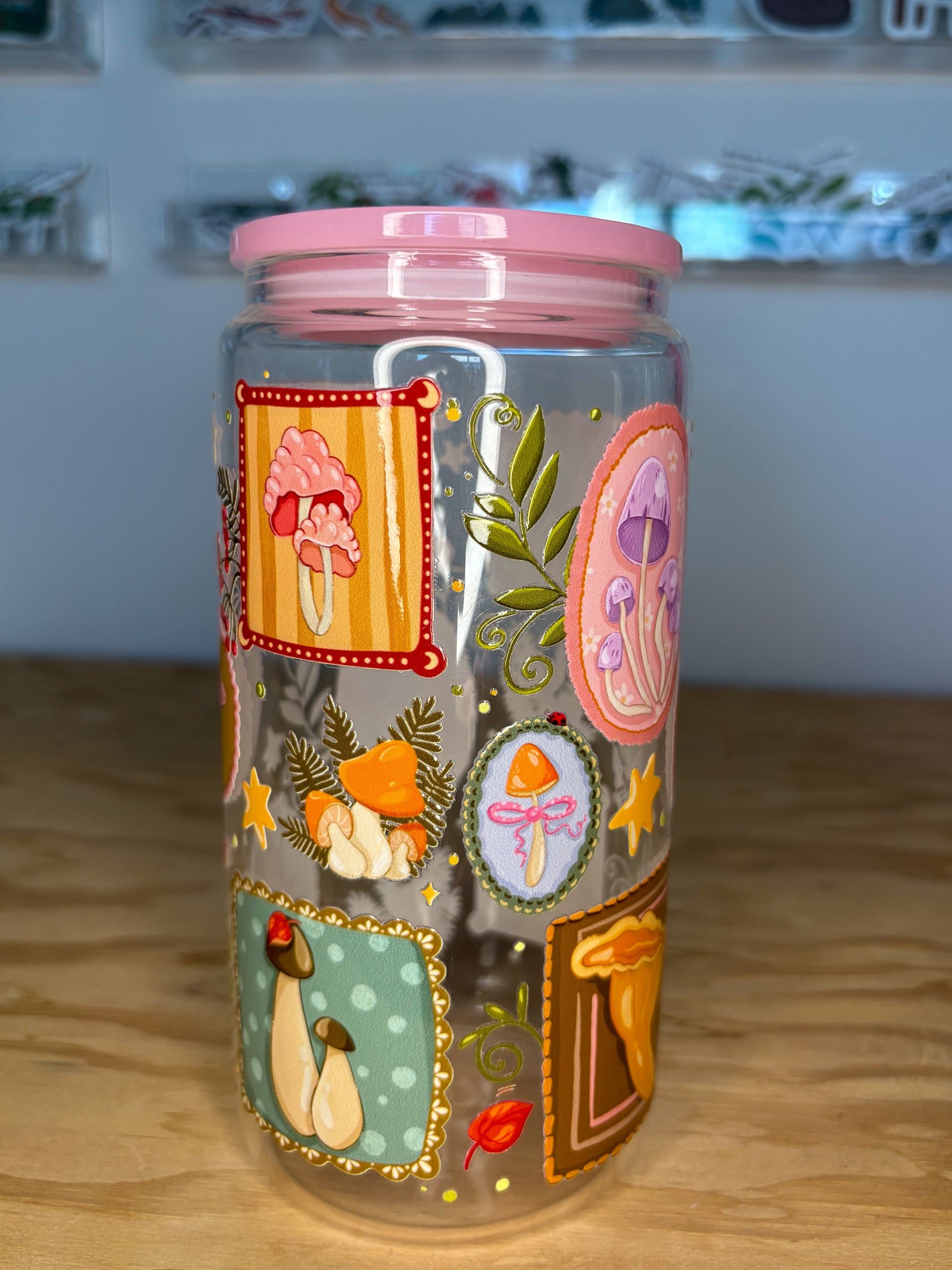 Enchanted Mushroom Gallery 16 oz Glass Cup Twig Creations