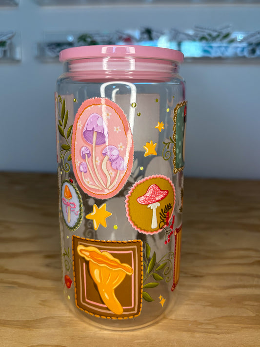 Enchanted Mushroom Gallery 16 oz Glass Cup Twig Creations