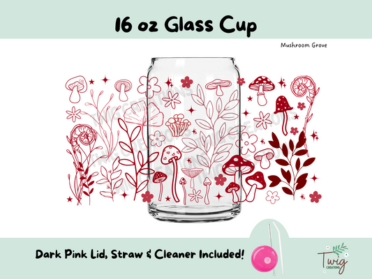 Mushroom Grove 16 oz Glass Cup