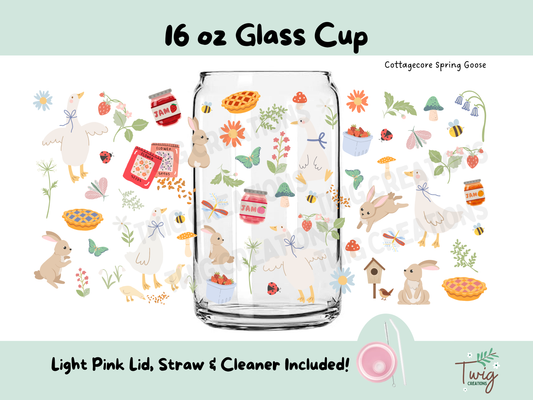 Cottagecore Spring Goose 16 oz Glass Cup