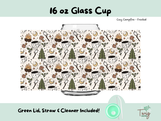 Cozy Campfire Frosted 16 oz Glass Cup