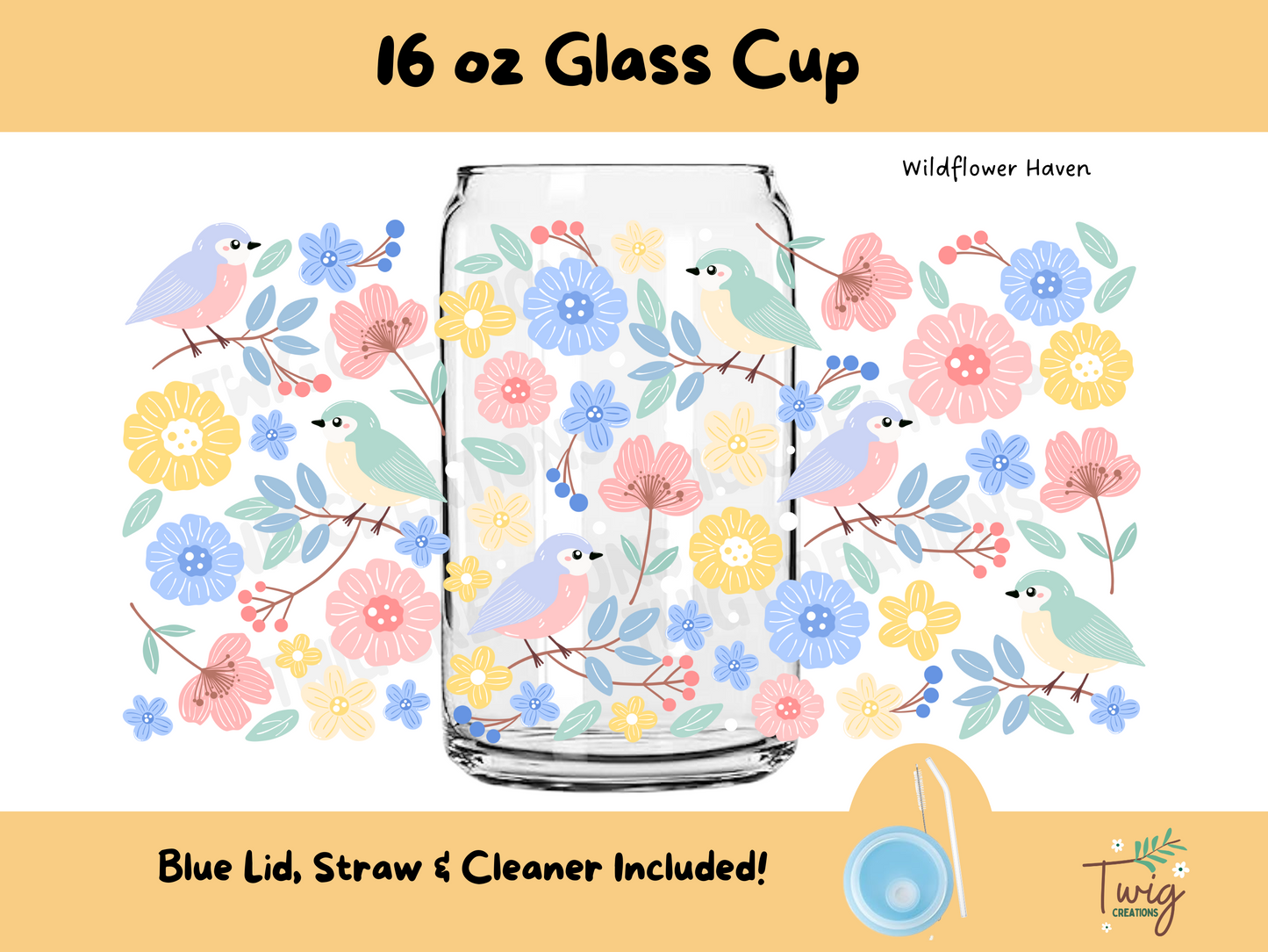 Wildflower Haven 16 oz Glass Cup