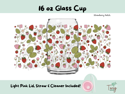 Strawberry Patch 16 oz Glass Cup