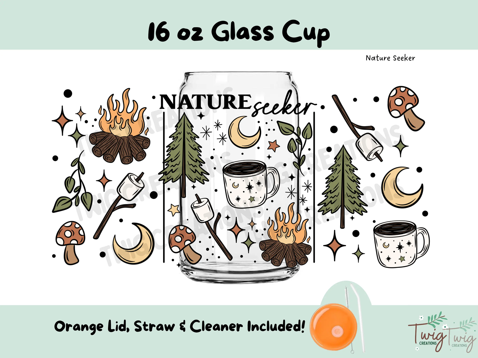 Nature Seeker 16 oz Glass Cup Twig Creations