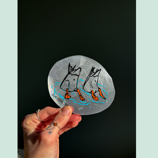 Two Dabbling Ducks Rainbow Window Cling