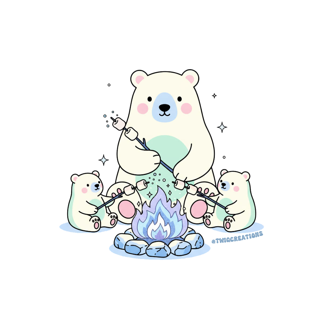 Polar Bears Roasting Marshmallows Sticker Twig Creations