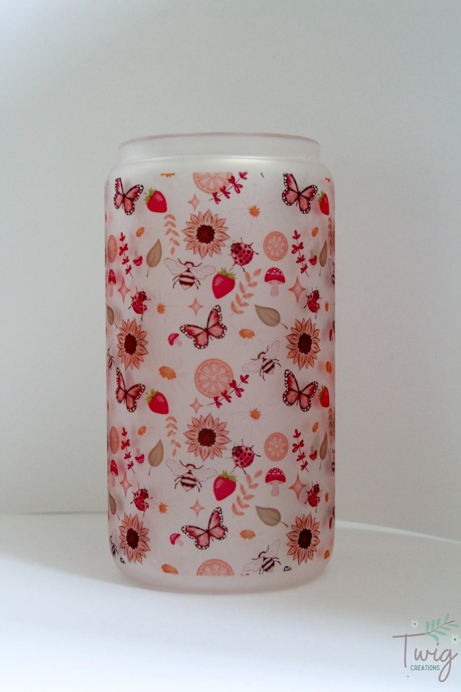 Sun-kissed Meadow Frosted 16 oz Glass Cup Twig Creations