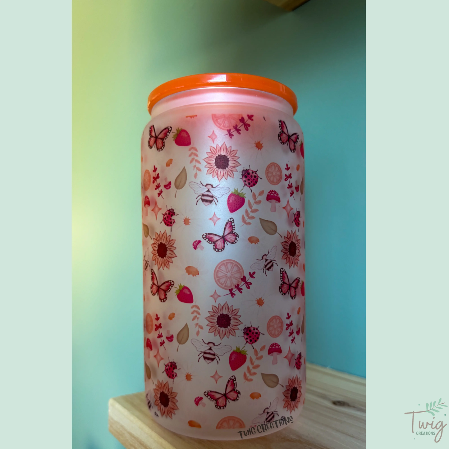 Sun-kissed Meadow Frosted 16 oz Glass Cup Twig Creations