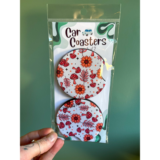 Shrooms & Blooms Car Coasters